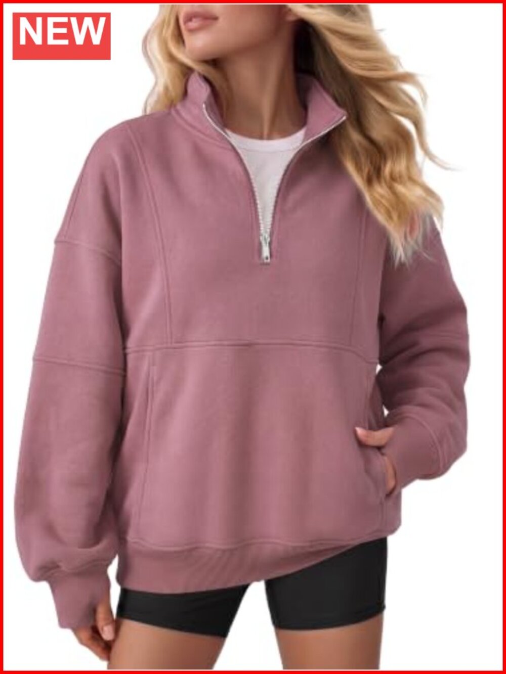 Plus Size Quarter Zip Fleece Pullover Sweatshirt Mock Neck Kangaroo Pocket